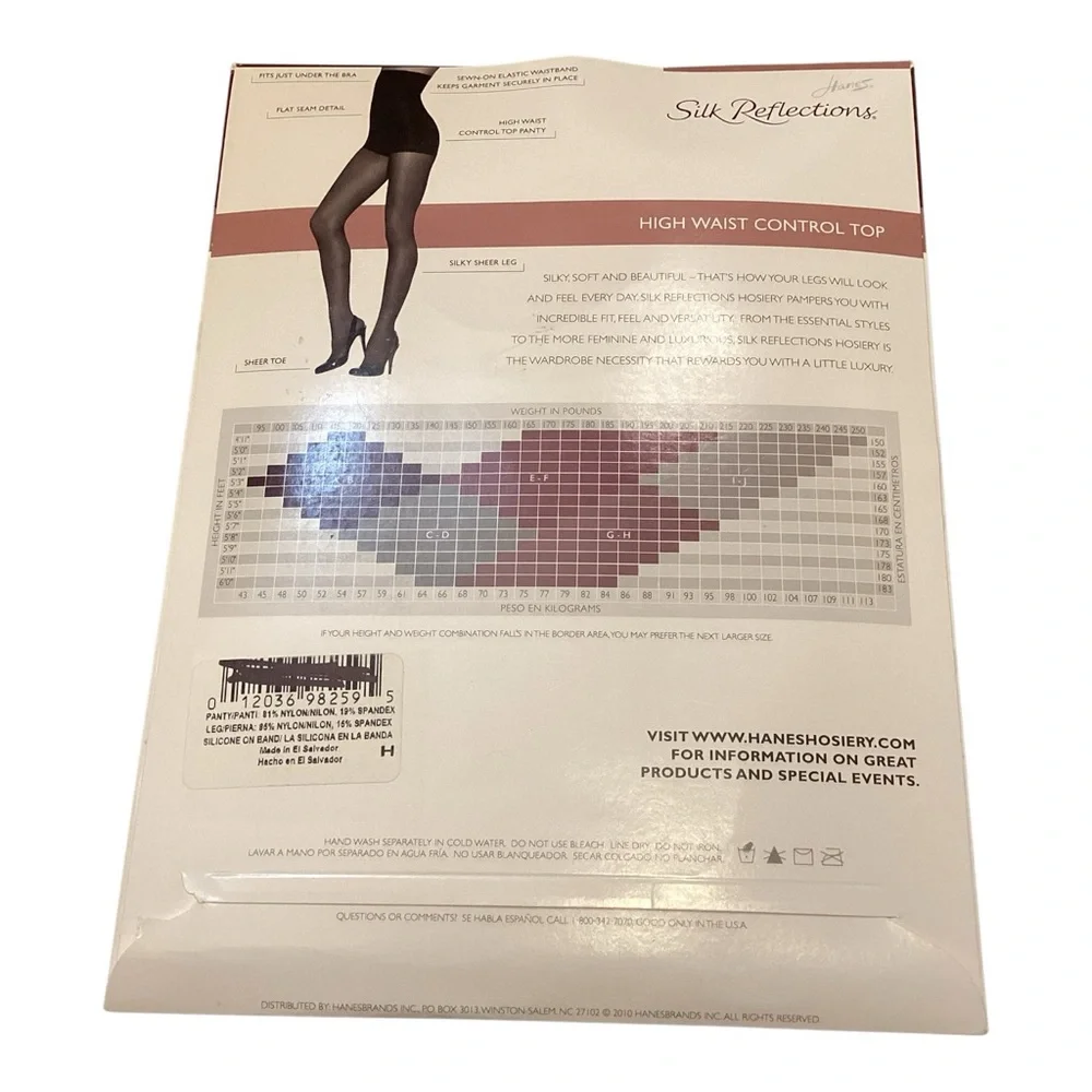 NEW Hanes‎ Silk Reflections Barely Black High Waist Control Top Pantyhose E-F
